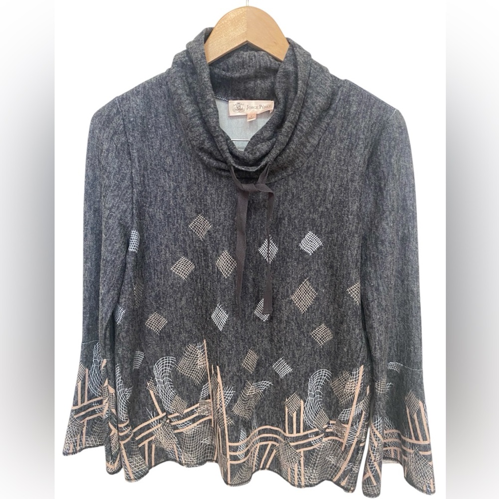 Jorge Perez Womens Cowl Neck Flare Long Sleeve Top Size Small Grey